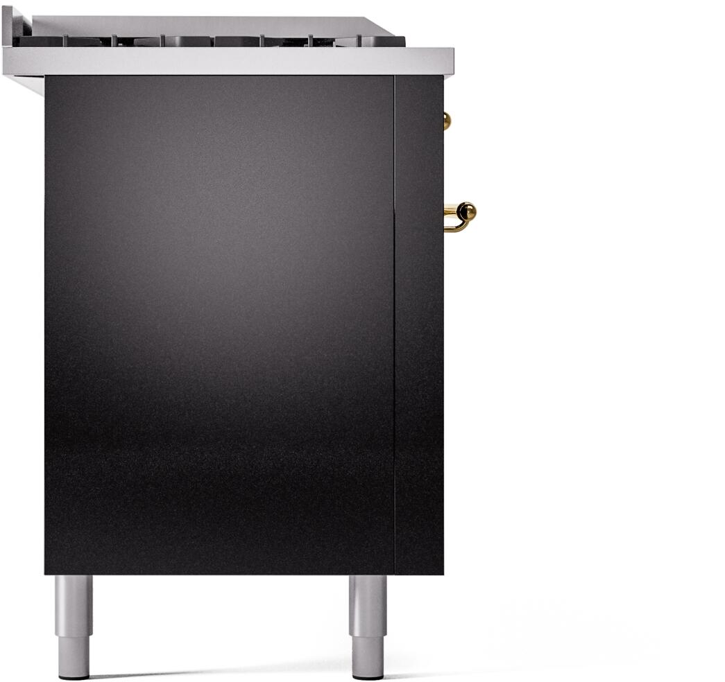 Ilve UP60FSNMPBKG Nostalgie Ii 60 Inch Dual Fuel Natural Gas Freestanding Range In Glossy Black With Brass Trim