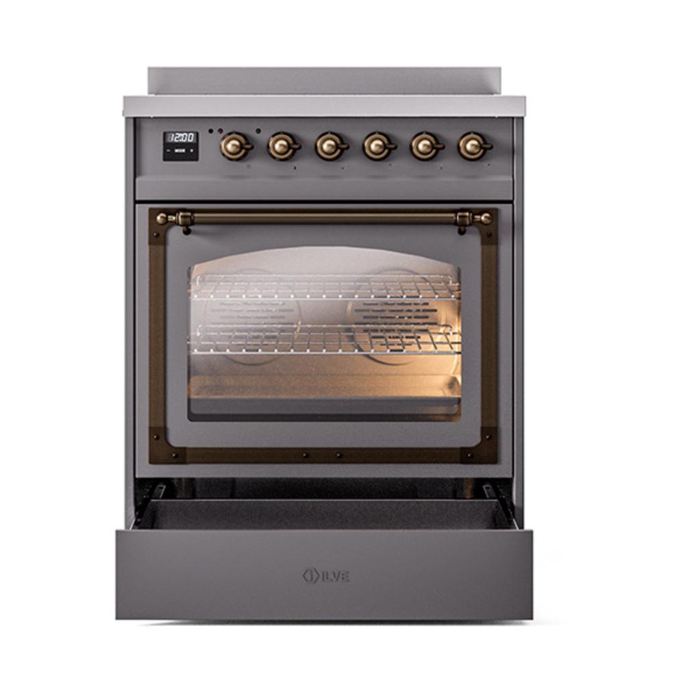 Ilve UNI304NMPMGB Ilve Uni304Nmpmgb Nostalgie Ii Noblesse 30" Induction Range (Triple Glass Door, Graphite Matte, Burnished)