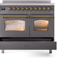 Ilve UPDI406NMPMGG Nostalgie Ii 40 Inch Electric Freestanding Range In Matte Graphite With Brass Trim