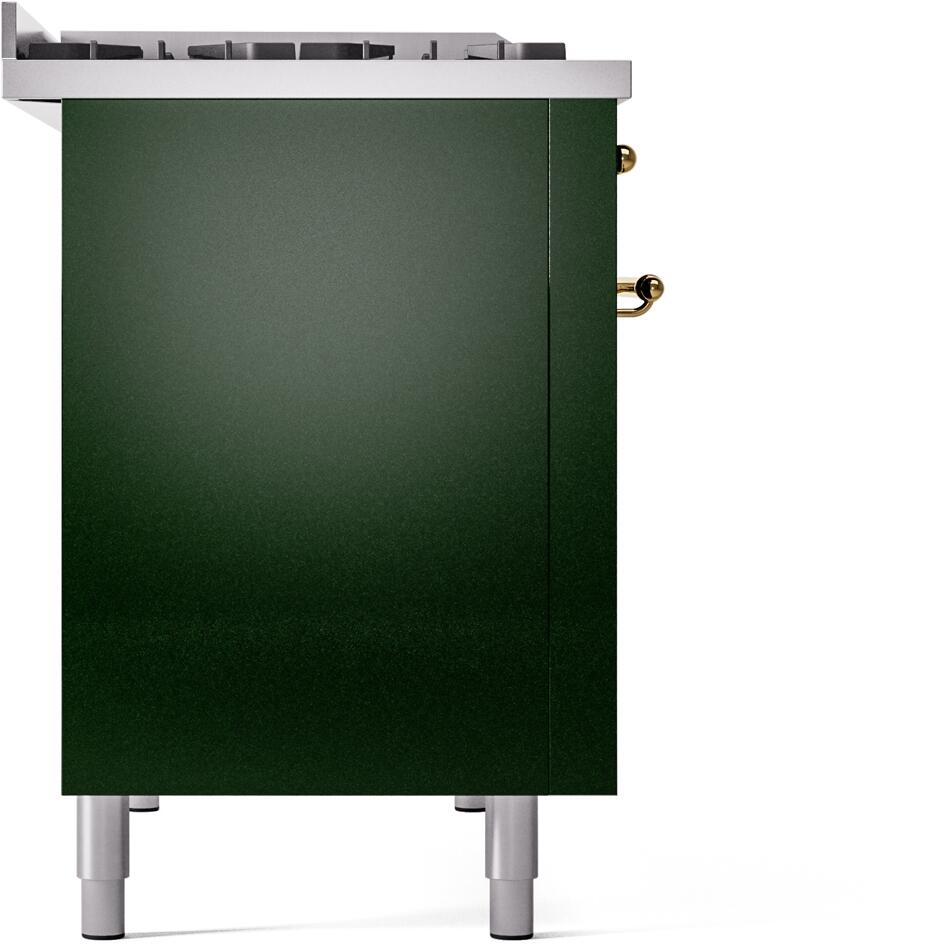 Ilve UP48FNMPEGGLP Nostalgie Ii 48 Inch Dual Fuel Liquid Propane Freestanding Range In Emerald Green With Brass Trim