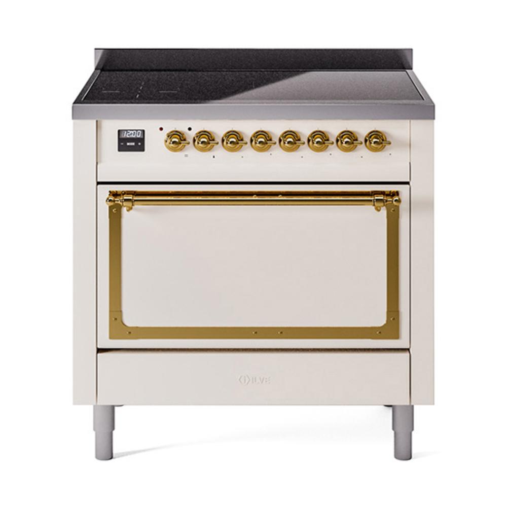 Ilve UNI366QNMPAWG Ilve Uni366Qnmpawg Nostalgie Ii Noblesse 36" Induction Range (Solid Door, Antique White, Brass)