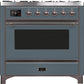 Ilve UM09FDNS3BGB Majestic Ii 36 Inch Dual Fuel Natural Gas Freestanding Range In Blue Grey With Bronze Trim