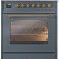 Ilve UP30NMPBGG Nostalgie Ii 30 Inch Dual Fuel Natural Gas Freestanding Range In Blue Grey With Brass Trim