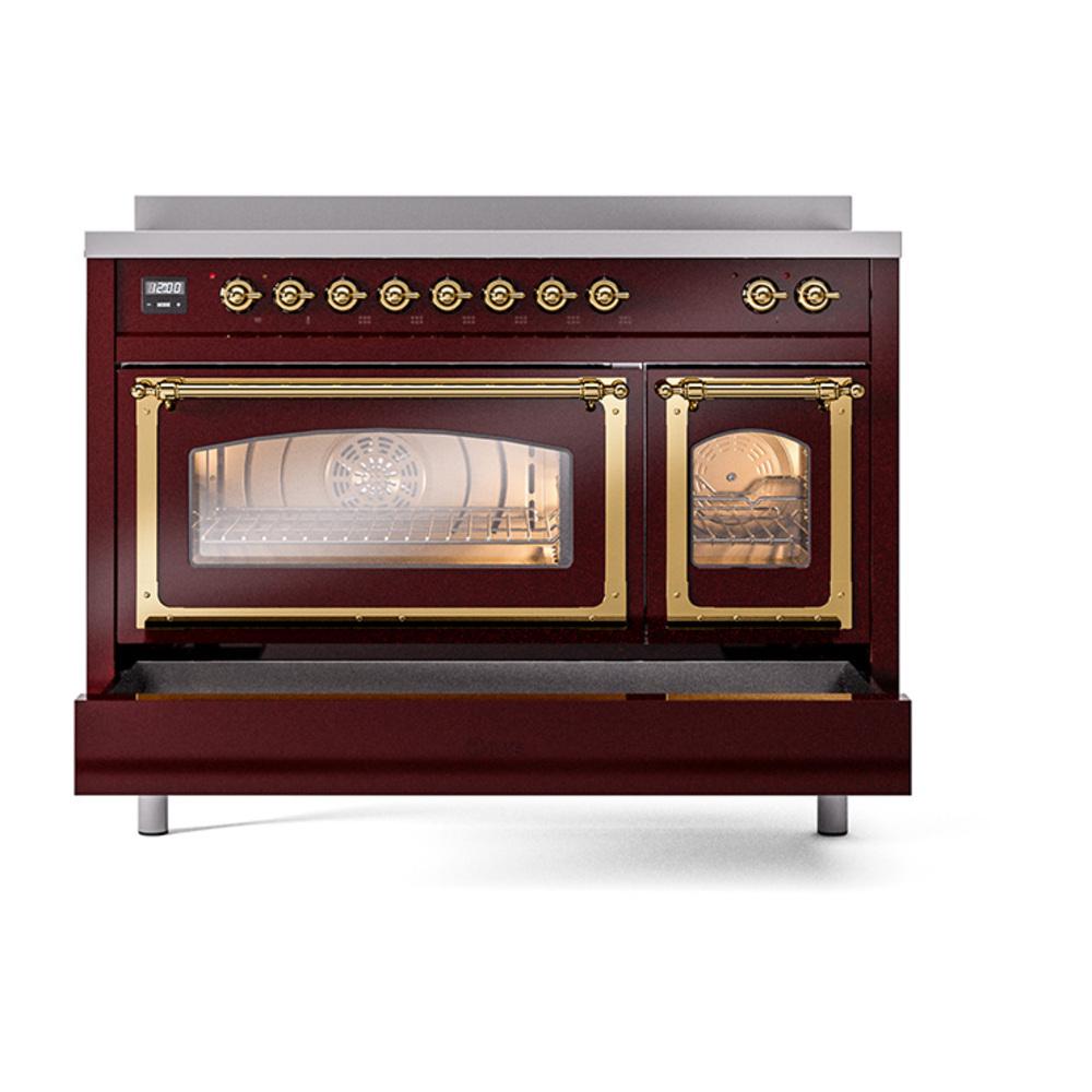 Ilve UNI486NMPBUG Ilve Uni486Nmpbug Nostalgie Ii Noblesse 48" Induction Range (Triple Glass Door, Burgundy, Brass)