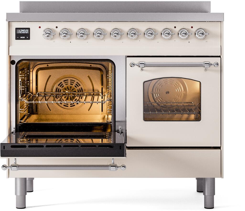 Ilve UPDI406NMPAWC Nostalgie Ii 40 Inch Electric Freestanding Range In Antique White With Chrome Trim