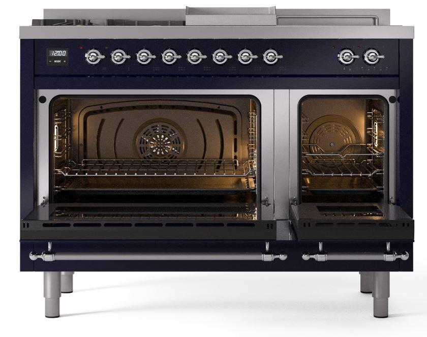 Ilve UP48FSNMPMBC Nostalgie Ii 48 Inch Dual Fuel Natural Gas Freestanding Range In Blue With Chrome Trim