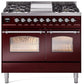 Ilve UPD40FNMPBUCLP Nostalgie Ii 40 Inch Dual Fuel Liquid Propane Freestanding Range In Burgundy With Chrome Trim