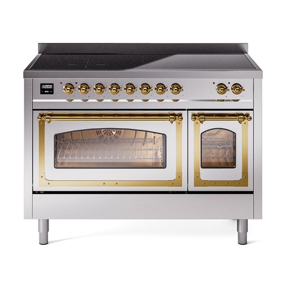 Ilve UNI486NMPSSG Ilve Uni486Nmpssg Nostalgie Ii Noblesse 48" Induction Range (Triple Glass Door, Stainless Steel, Brass)