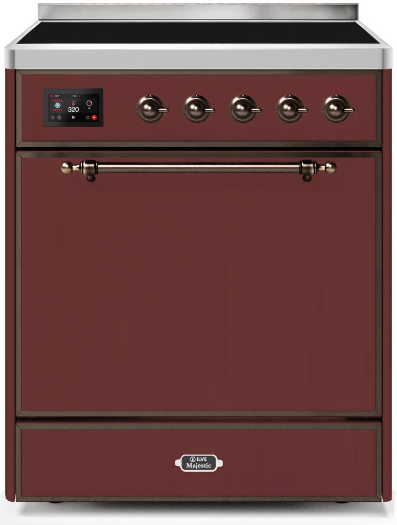 Ilve UMI30QNE3BUB Majestic Ii 30 Inch Electric Freestanding Range In Burgundy With Bronze Trim