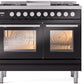 Ilve UPD40FWMPBKLP Professional Plus Ii 40 Inch Dual Fuel Liquid Propane Freestanding Range In Glossy Black With Trim