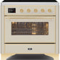 Ilve UMI09NS3AWG Majestic Ii 36 Inch Electric Freestanding Range In Antique White With Brass Trim