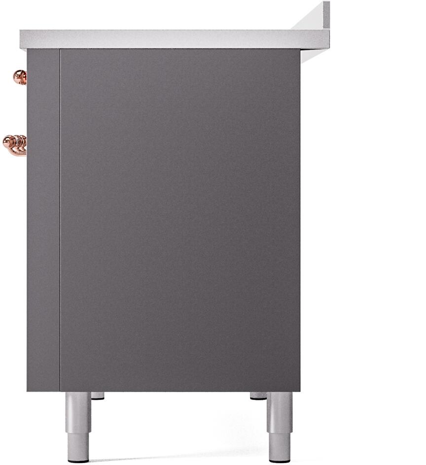 Ilve UPI486NMPMGP Nostalgie Ii 48 Inch Electric Freestanding Range In Matte Graphite With Copper Trim