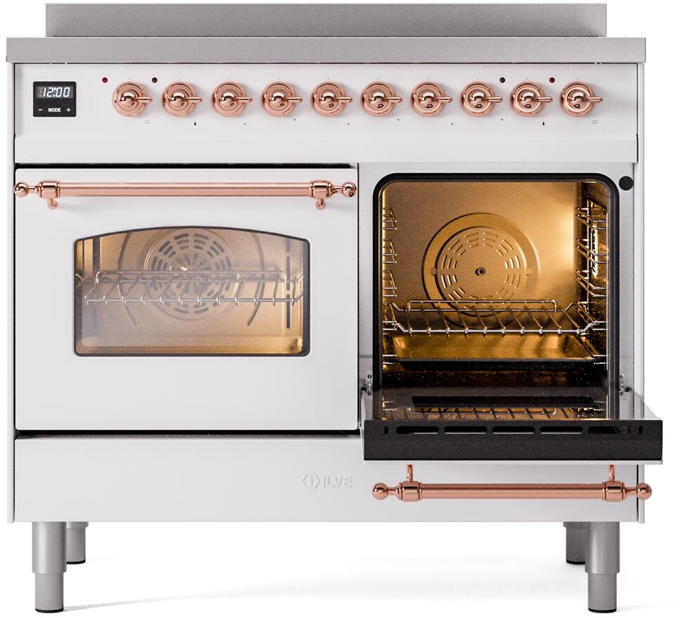 Ilve UPDI406NMPWHP Nostalgie Ii 40 Inch Electric Freestanding Range In White With Copper Trim