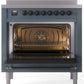 Ilve UPI366NMPBGB Nostalgie Ii 36 Inch Electric Freestanding Range In Blue Grey With Bronze Trim