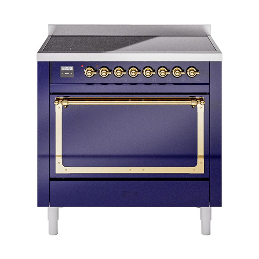 Ilve UNI366QNMPMBG Ilve Uni366Qnmpmbg Nostalgie Ii Noblesse 36" Induction Range (Solid Door, Midnight Blue, Brass)