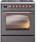 Ilve UP30NMPMGPLP Nostalgie Ii 30 Inch Dual Fuel Liquid Propane Freestanding Range In Matte Graphite With Copper Trim