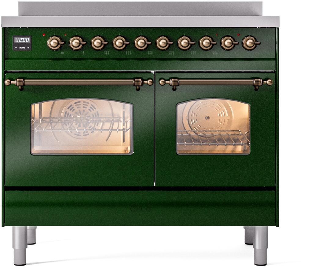 Ilve UPDI406NMPEGB Nostalgie Ii 40 Inch Electric Freestanding Range In Emerald Green With Bronze Trim