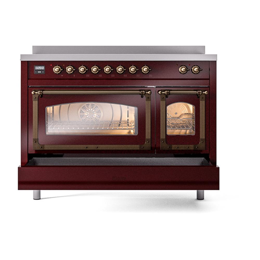 Ilve UNI486NMPBUB Ilve Uni486Nmpbub Nostalgie Ii Noblesse 48" Induction Range (Triple Glass Door, Burgundy, Burnished)