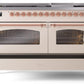 Ilve UP60FNMPAWP Nostalgie Ii 60 Inch Dual Fuel Natural Gas Freestanding Range In Antique White With Copper Trim