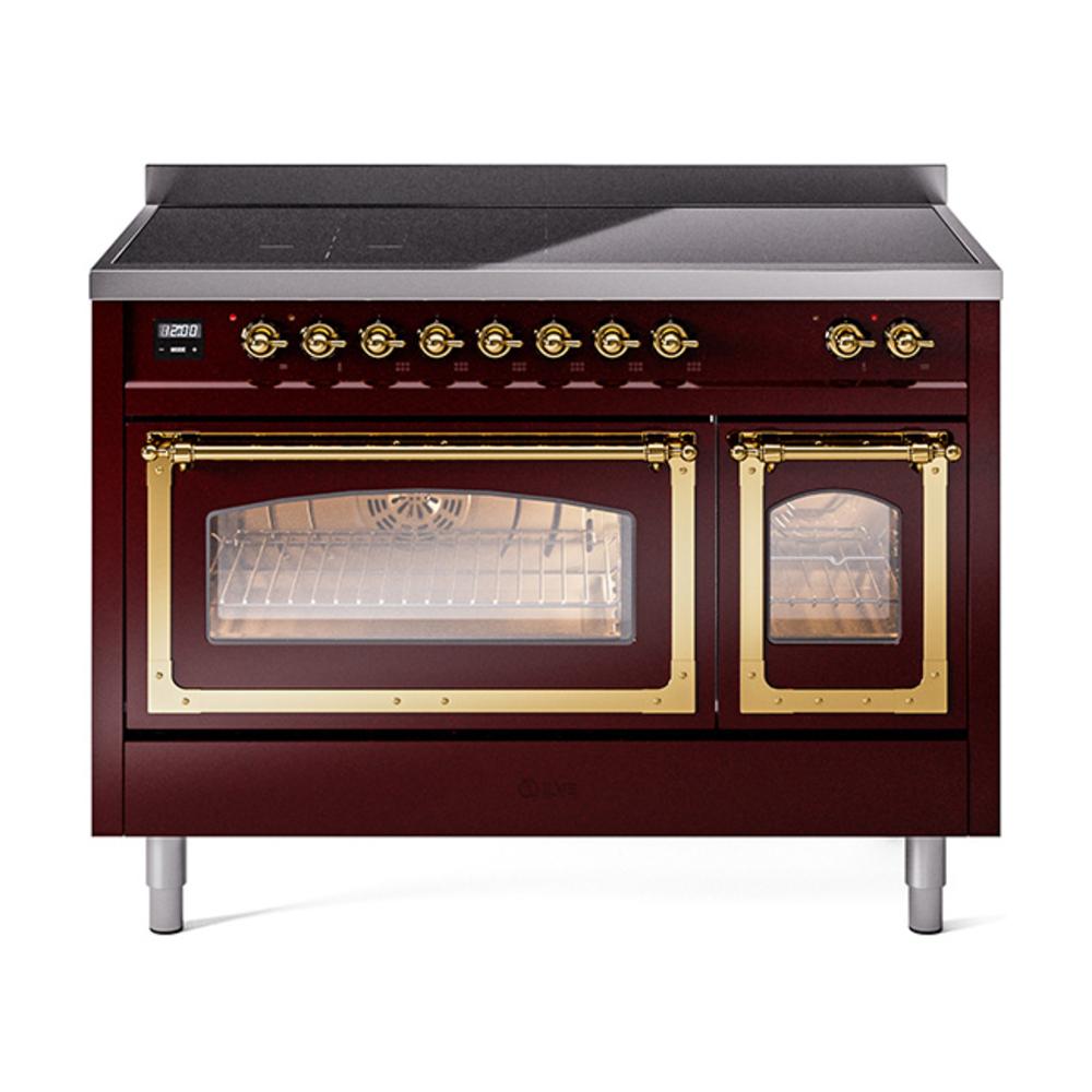 Ilve UNI486NMPBUG Ilve Uni486Nmpbug Nostalgie Ii Noblesse 48" Induction Range (Triple Glass Door, Burgundy, Brass)