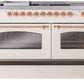 Ilve UP60FSNMPAWPLP Nostalgie Ii 60 Inch Dual Fuel Liquid Propane Freestanding Range In Antique White With Copper Trim