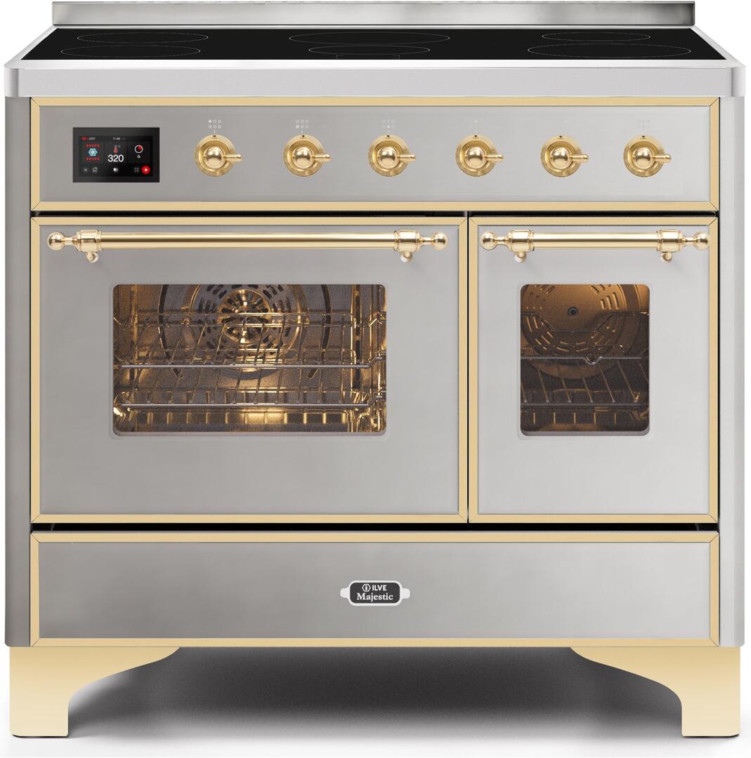 Ilve UMDI10NS3SSG Majestic Ii 40 Inch Electric Freestanding Range In Stainless Steel With Brass Trim