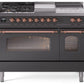 Ilve UP48FSNMPMGP Nostalgie Ii 48 Inch Dual Fuel Natural Gas Freestanding Range In Matte Graphite With Copper Trim