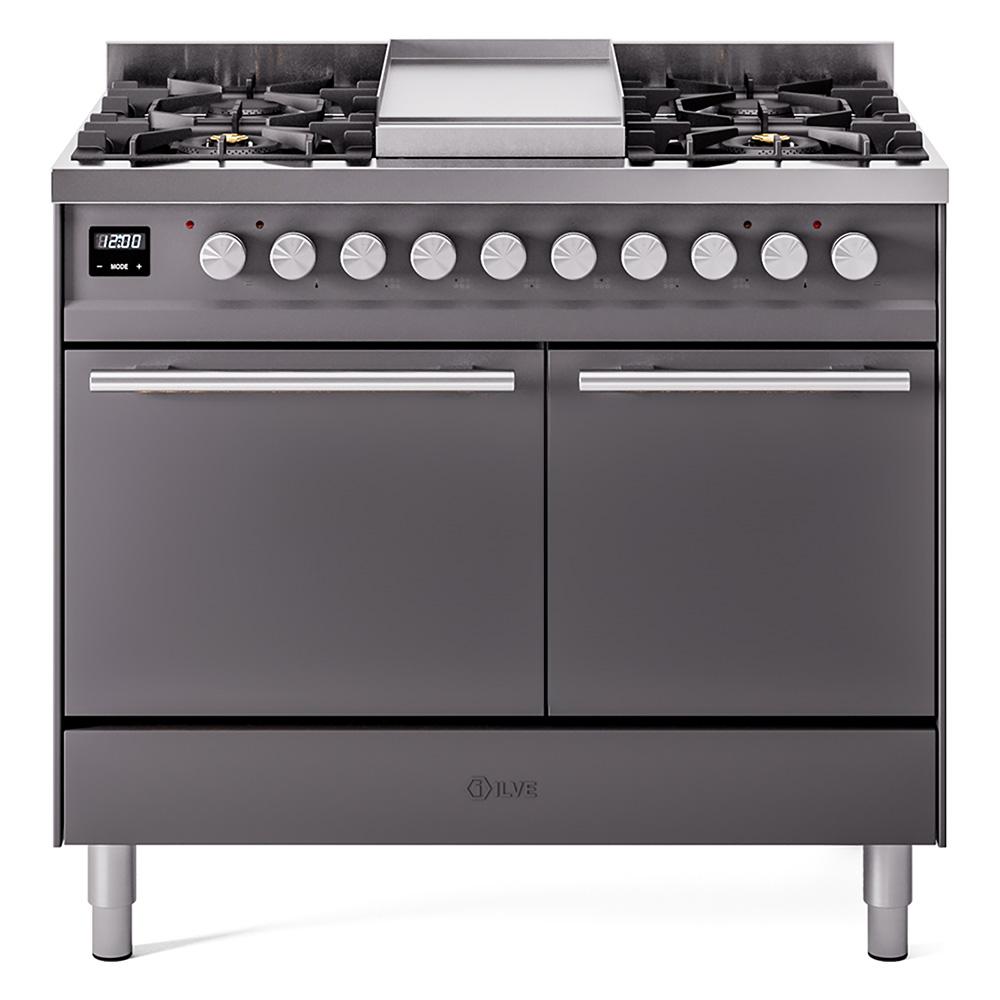 Ilve UPD40FQMPMG Ilve Professional Plus Ii 40 Upd40Fqmpmg Freestanding Dual Fuel Range With 6 Sealed Burners Yes Double Oven With Solid Door In Graphite Matte With Stainless Steel Knobs