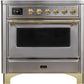 Ilve UMI09NS3SSG Majestic Ii 36 Inch Electric Freestanding Range In Stainless Steel With Brass Trim