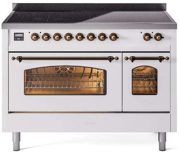 Ilve UPI486NMPWHB Nostalgie Ii 48 Inch Electric Freestanding Range In White With Bronze Trim