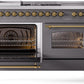 Ilve UP60FSNMPMGG Nostalgie Ii 60 Inch Dual Fuel Natural Gas Freestanding Range In Matte Graphite With Brass Trim