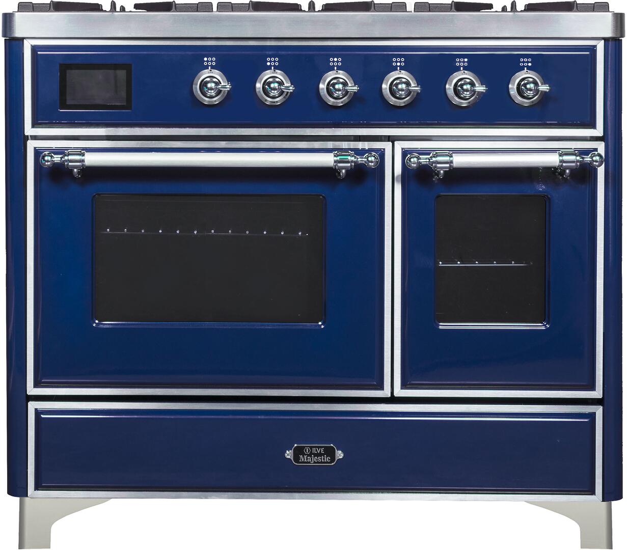 Ilve UMD10FDNS3MBCLP Majestic Ii 40 Inch Dual Fuel Liquid Propane Freestanding Range In Blue With Chrome Trim