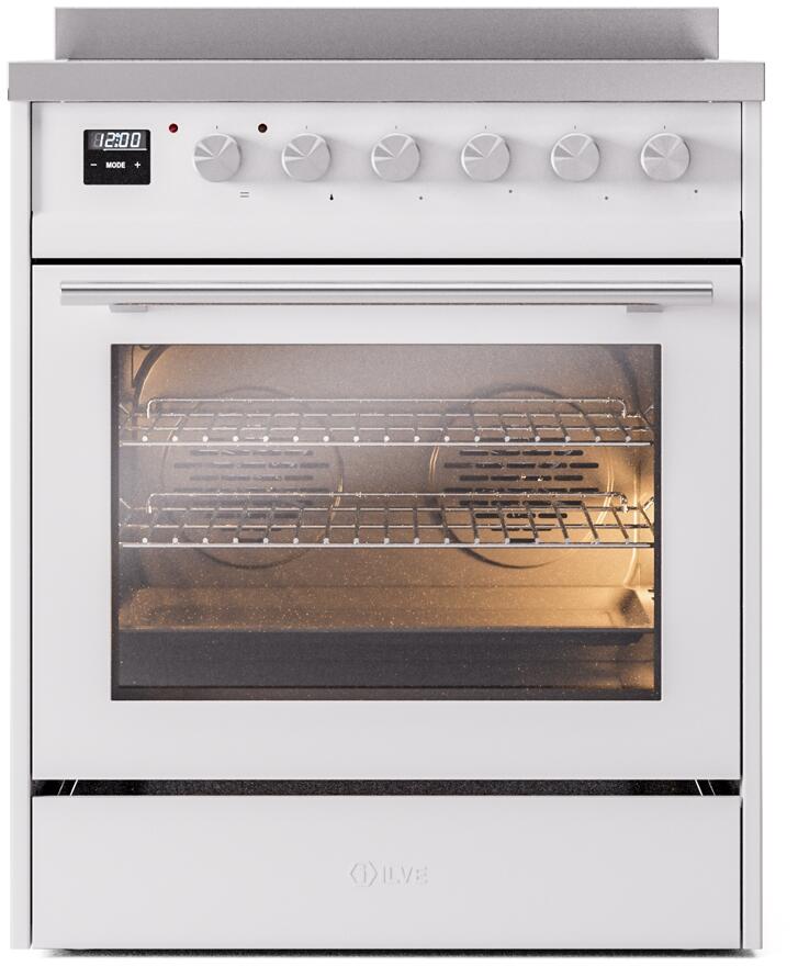 Ilve UPI304WMPWH Professional Plus Ii 30 Inch Electric Freestanding Range In White With Trim