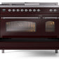 Ilve UP48FSNMPBUCLP Nostalgie Ii 48 Inch Dual Fuel Liquid Propane Freestanding Range In Burgundy With Chrome Trim