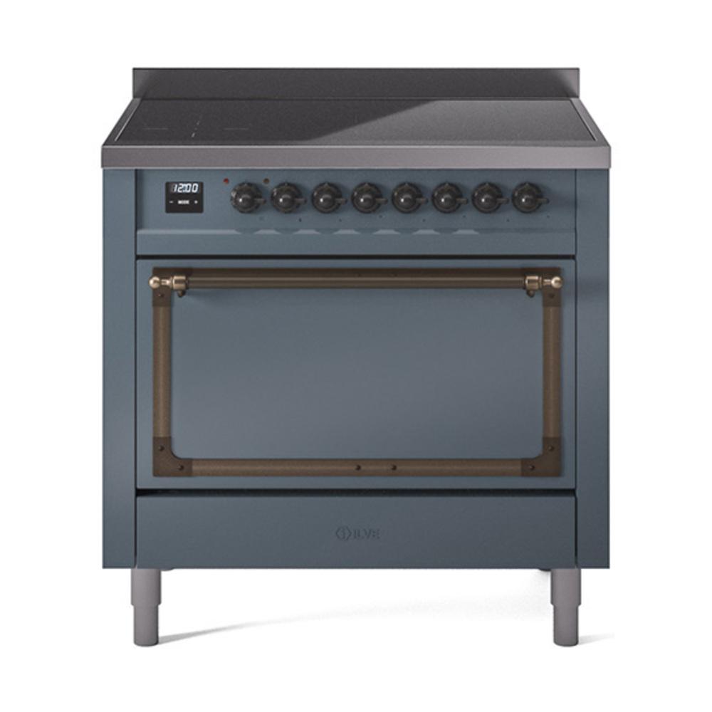 Ilve UNI366QNMPBGB Ilve Uni366Qnmpbgb Nostalgie Ii Noblesse 36" Induction Range (Solid Door, Blue Grey, Burnished)