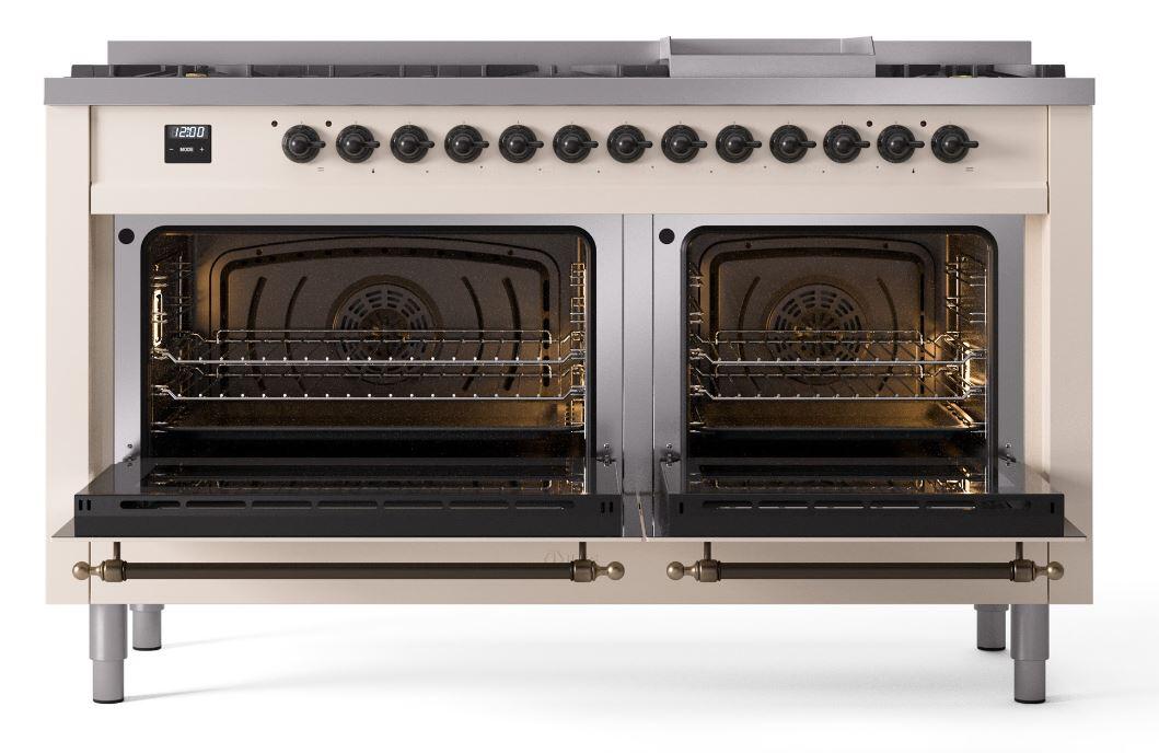 Ilve UP60FNMPAWB Nostalgie Ii 60 Inch Dual Fuel Natural Gas Freestanding Range In Antique White With Bronze Trim