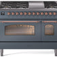 Ilve UP48FNMPBGP Nostalgie Ii 48 Inch Dual Fuel Natural Gas Freestanding Range In Blue Grey With Copper Trim