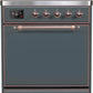 Ilve UMI30QNE3BGB Majestic Ii 30 Inch Electric Freestanding Range In Blue Grey With Bronze Trim