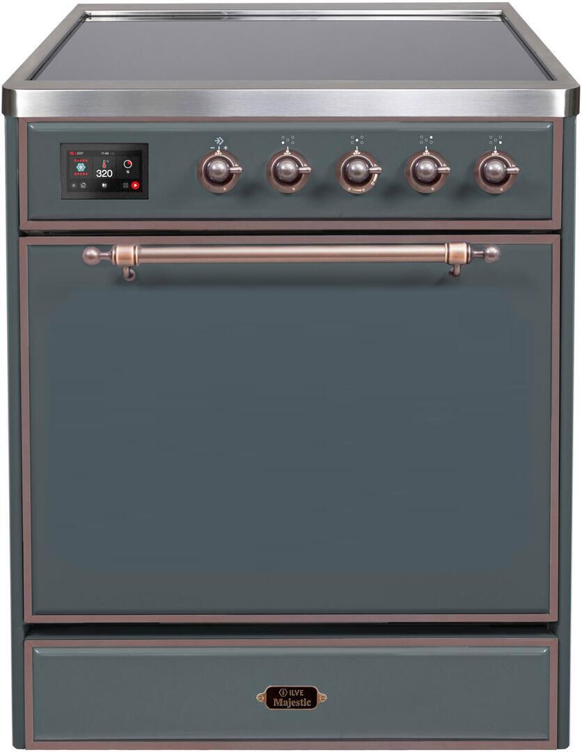 Ilve UMI30QNE3BGB Majestic Ii 30 Inch Electric Freestanding Range In Blue Grey With Bronze Trim