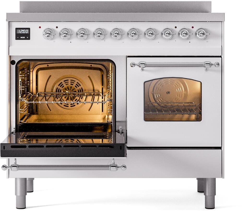 Ilve UPDI406NMPWHC Nostalgie Ii 40 Inch Electric Freestanding Range In White With Chrome Trim