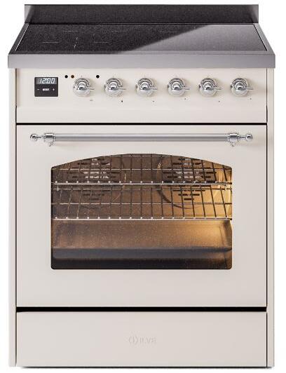 Ilve UPI304NMPAWC Nostalgie Ii 30 Inch Electric Freestanding Range In Antique White With Chrome Trim