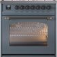 Ilve UP30NMPBGB Nostalgie Ii 30 Inch Dual Fuel Natural Gas Freestanding Range In Blue Grey With Bronze Trim