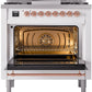 Ilve UP36FNMPWHP Nostalgie Ii 36 Inch Dual Fuel Natural Gas Freestanding Range In White With Copper Trim