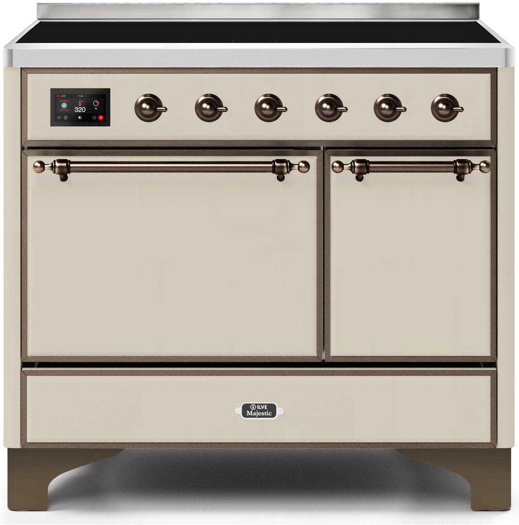 Ilve UMDI10QNS3AWB Majestic Ii 40 Inch Electric Freestanding Range In Antique White With Bronze Trim