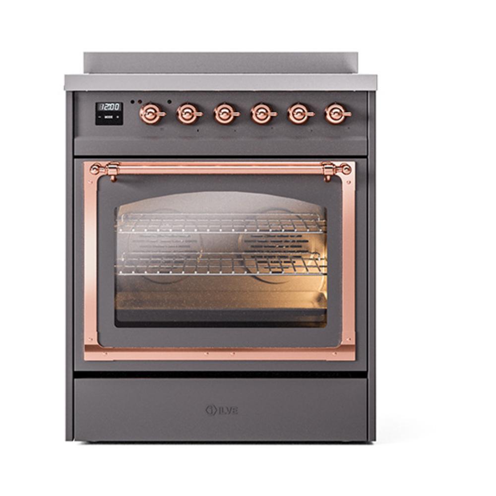 Ilve UNI304NMPMGP Ilve Uni304Nmpmgp Nostalgie Ii Noblesse 30" Induction Range (Triple Glass Door, Graphite Matte, Copper)