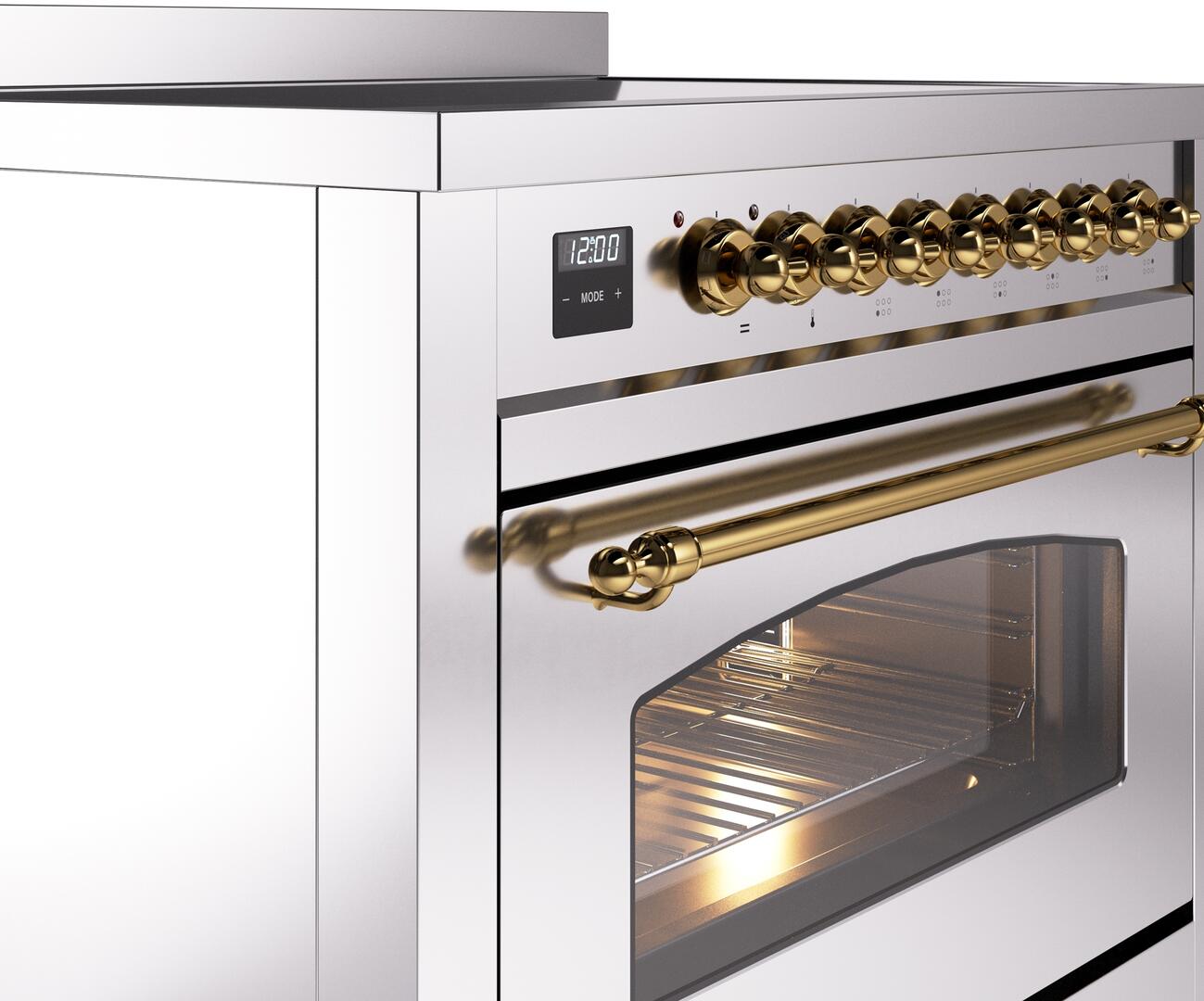 Ilve UPI366NMPSSG Nostalgie Ii 36 Inch Electric Freestanding Range In Stainless Steel With Brass Trim