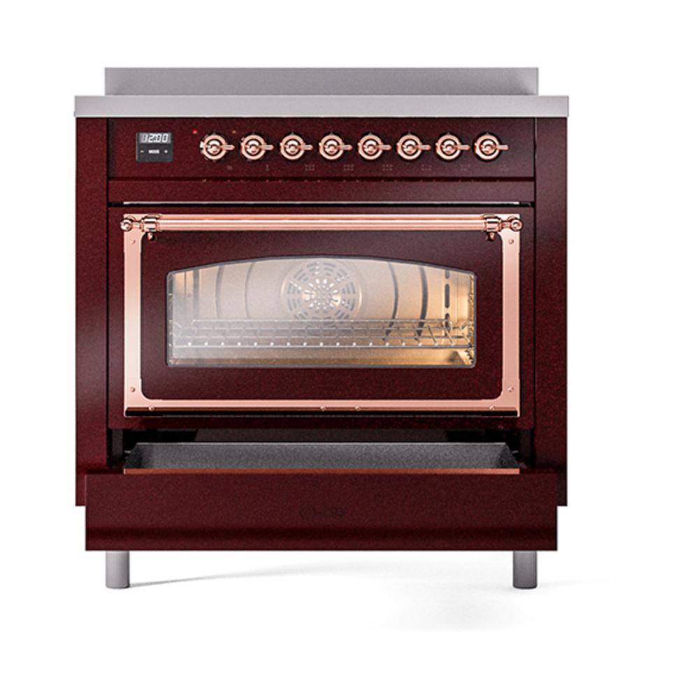 Ilve UNI366NMPBUP Ilve Uni366Nmpbup Nostalgie Ii Noblesse 36" Induction Range (Triple Glass Door, Burgundy, Copper)