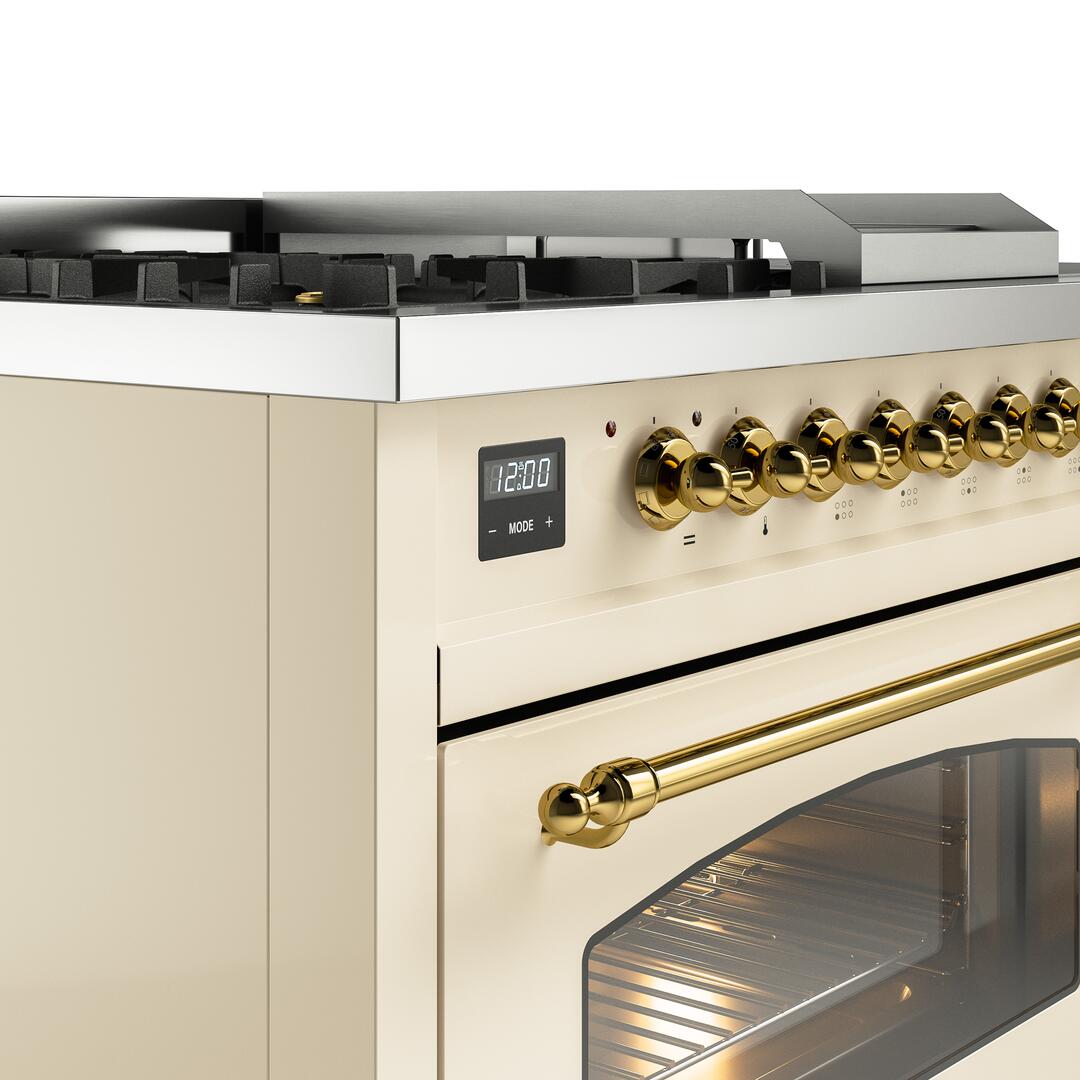 Ilve UP48FSNMPAWG Nostalgie Ii 48 Inch Dual Fuel Natural Gas Freestanding Range In Antique White With Brass Trim