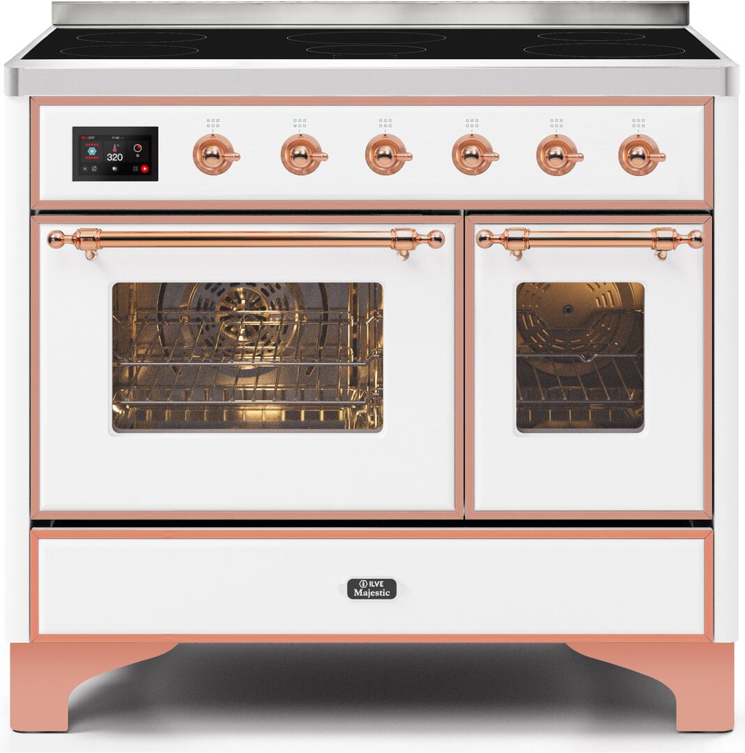 Ilve UMDI10NS3WHP Majestic Ii 40 Inch Electric Freestanding Range In White With Copper Trim