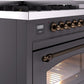 Ilve UP48FNMPMGBLP Nostalgie Ii 48 Inch Dual Fuel Liquid Propane Freestanding Range In Matte Graphite With Bronze Trim